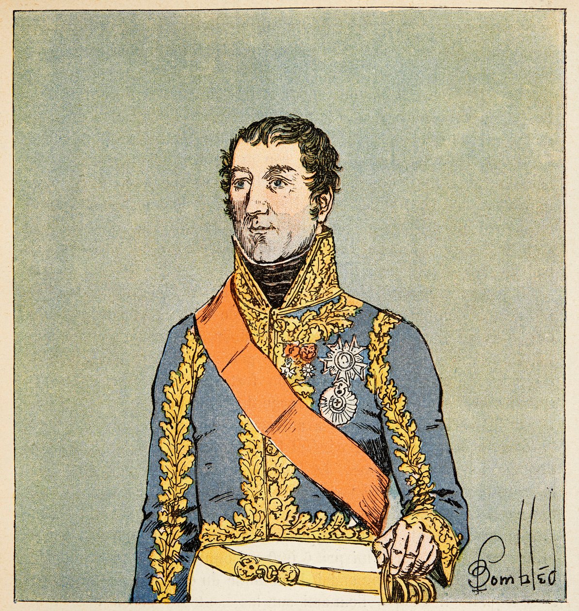 Illustration af den bombede Louis (1862-1927) fra bogen "The Memorial of Saint Helene" af grev Emmanuel de Las Cases (1766-1842): Portræt af Marechal Edouard Mortier (1768-1835), hertug af Trevise, Private Collectionswed av Louis Charles Bombled