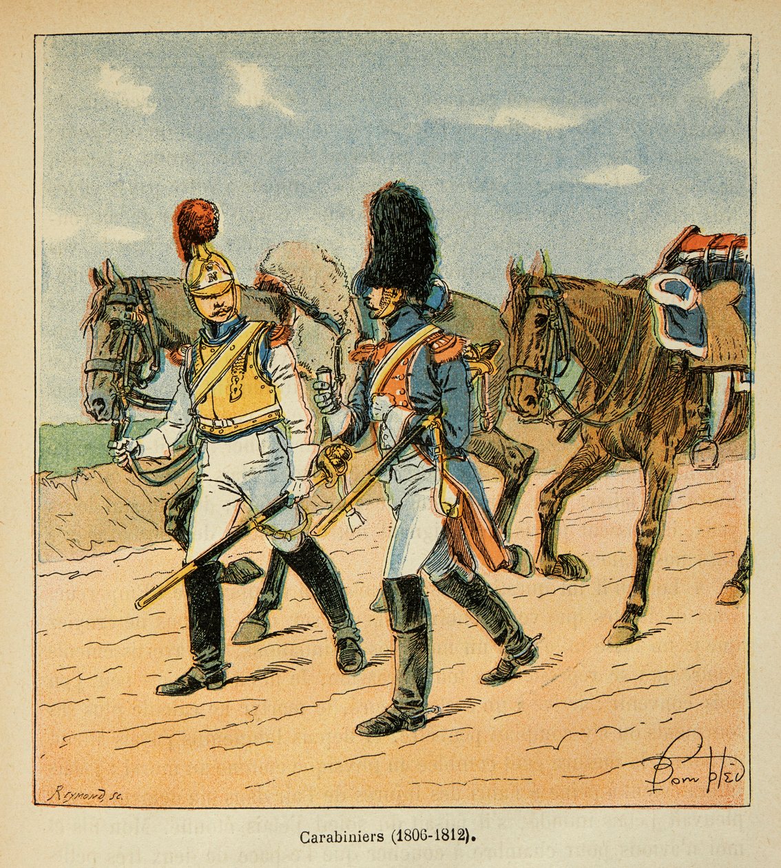 Illustration av den bombade Louis (1862-1927) från boken "The Memorial of Saint Helene" av greve Emmanuel de Las Cases (1766-1842): Carabiniiers (1806 - 1812), privat samling av Louis Charles Bombled