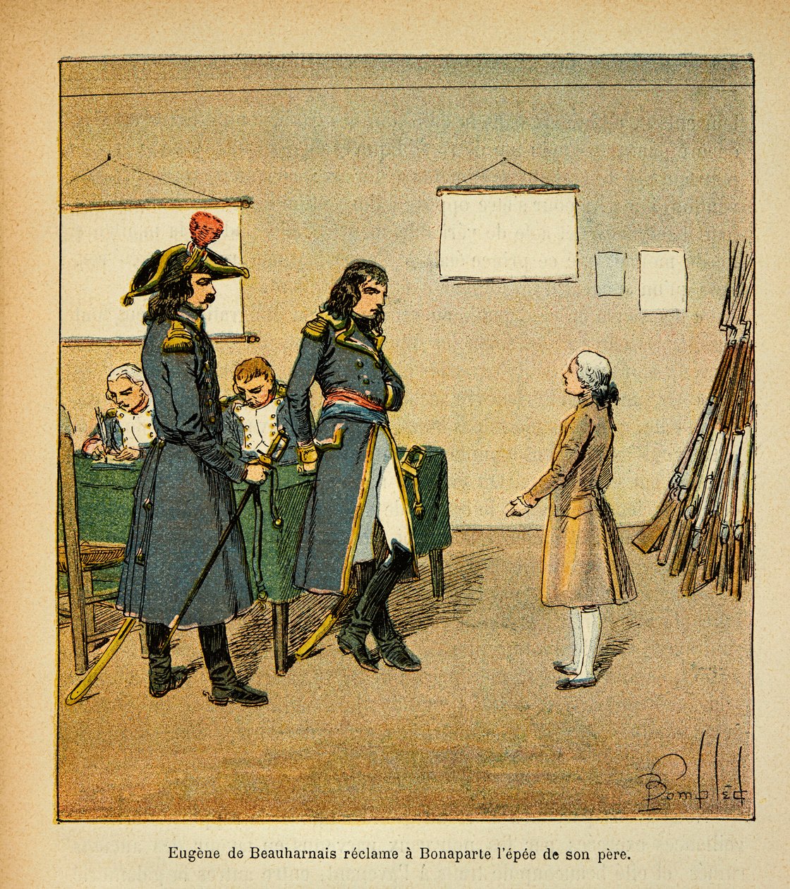Illustration av den bombade Louis (1862-1927) från boken "The Memorial of Saint Helene" av greve Emmanuel de Las Cases (1766-1842): Eugene de Beauharnais (1781-1824) gör anspråk på sin fars svärd i Bonaparte, privatsamling av Louis Charles Bombled