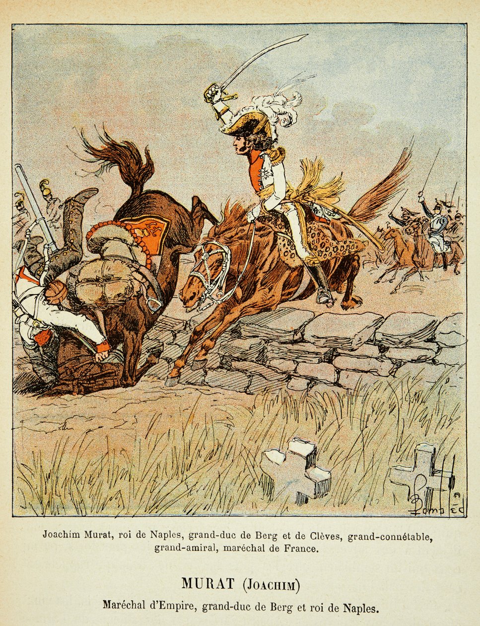 Illustration av den bombade Louis (1862-1927) från boken "The Memorial of Saint Helene" av greve Emmanuel de Las Cases (1766-1842): Joachim Murat (1767-1815) Charge, Privat samling av Louis Charles Bombled