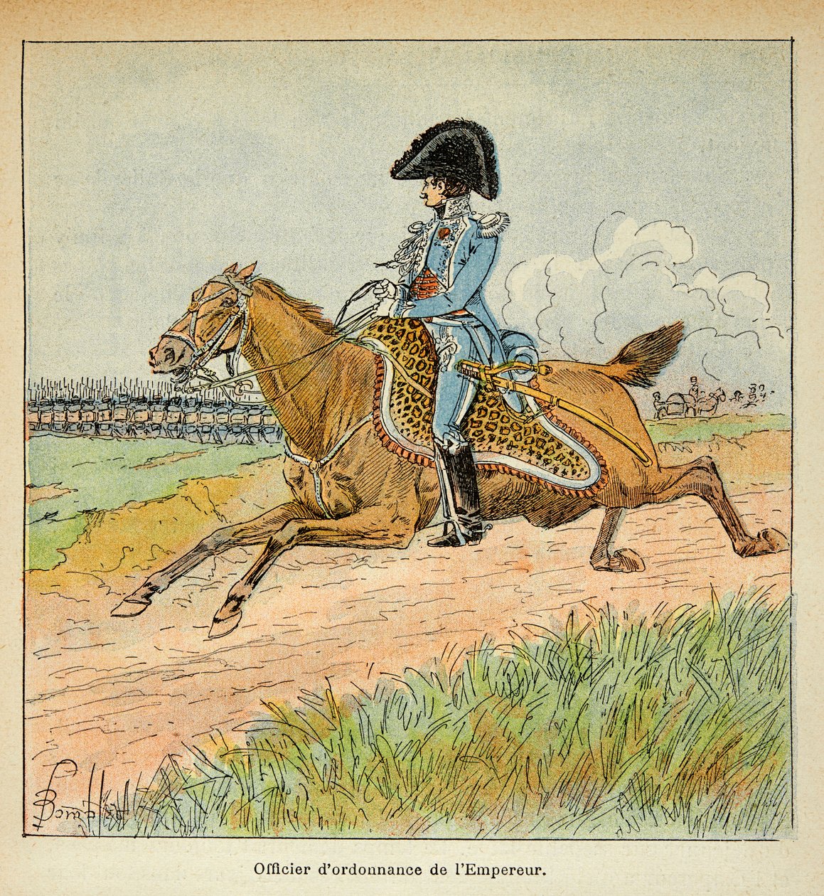 Illustration av bombade Louis (1862-1927) från boken "The Memorial of Saint Helene" av greve Emmanuel de Las Cases (1766-1842): Porträtt av en vanlig officer av kejsar Napoleon, privat samling av Louis Charles Bombled