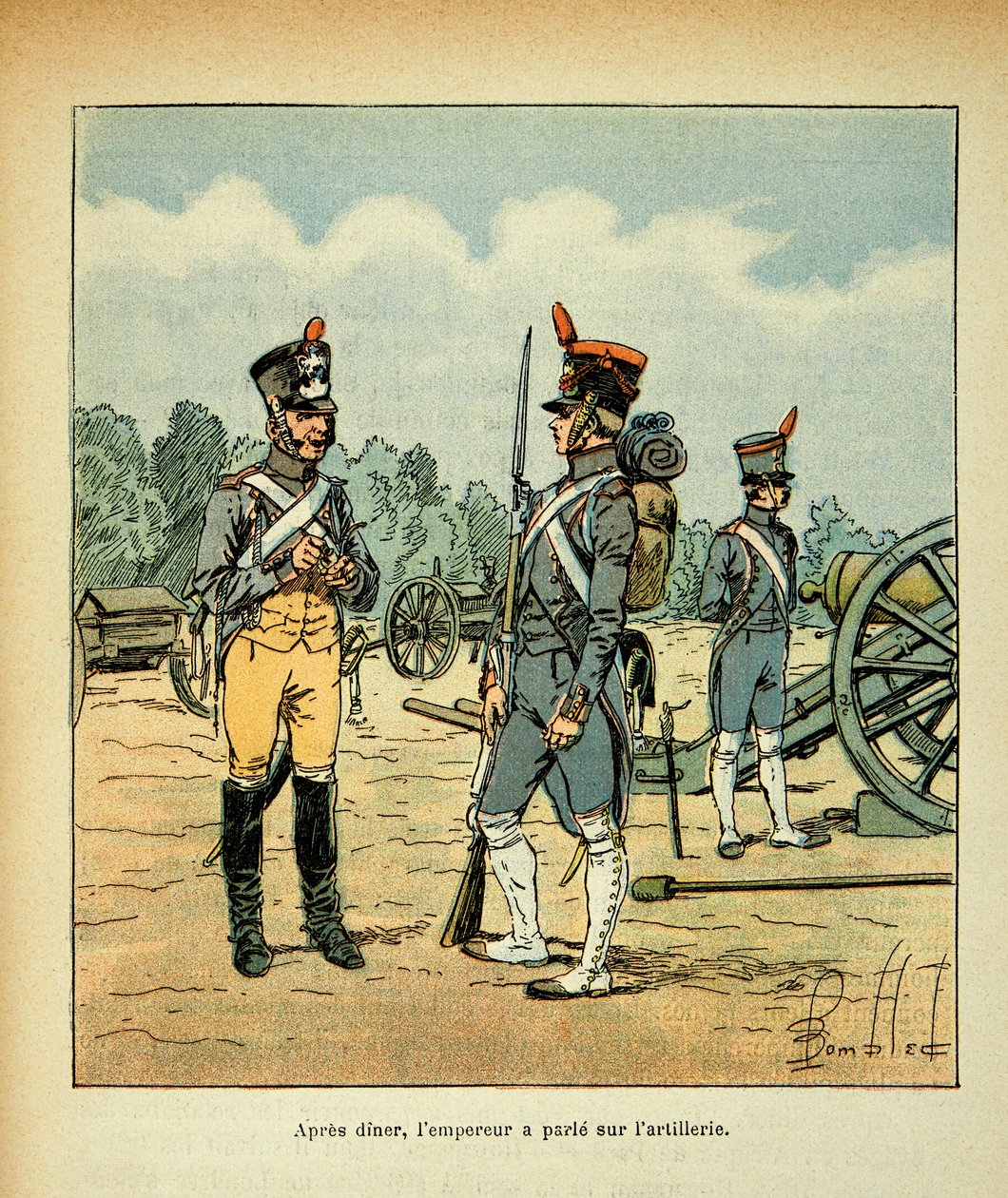Illustration av Bombled Louis (1862-1927) från boken "The Memorial of Saint Helene" av greve Emmanuel de Las Cases (1766-1842): Artilleri från det kejserliga gardet, privat samling. av Louis Charles Bombled