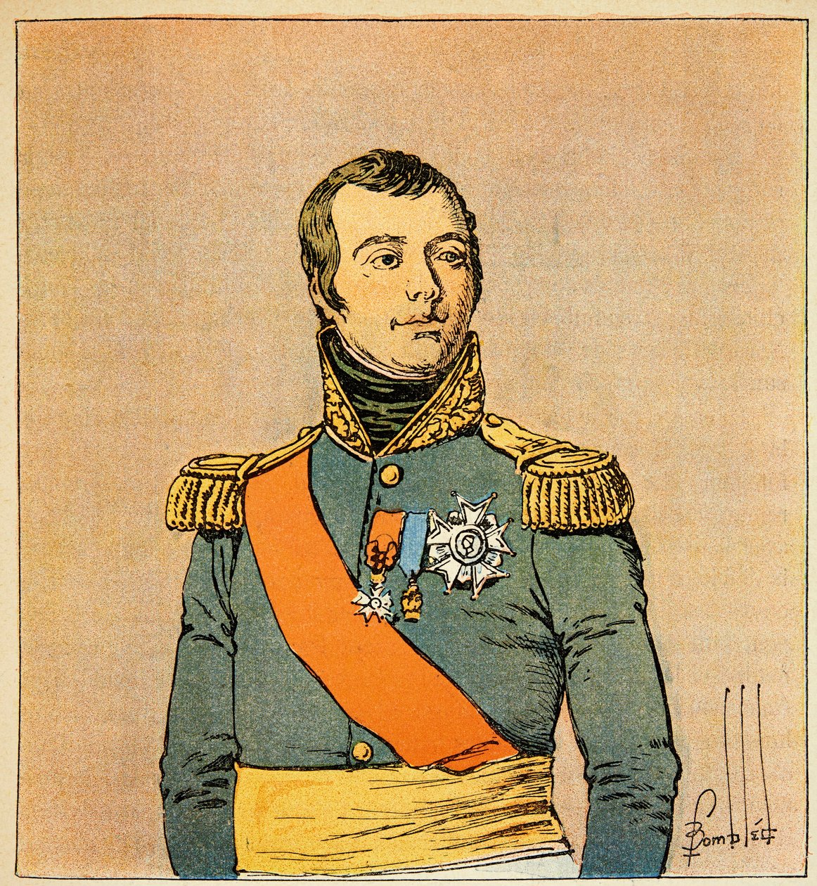 Illustration av Bombled Louis (1862-1927) från boken "The Memorial of Saint Helene" av greve Emmanuel de Las Cases (1766-1842): Porträtt av marskalken Etienne Macdonald (1765-1840), hertig av Taranto, privat samling. av Louis Charles Bombled