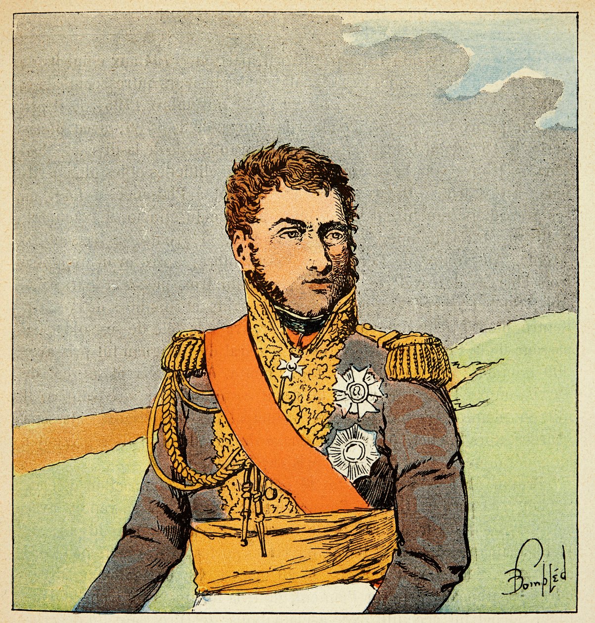 Illustration av bombade Louis (1862-1927) från boken "The Memorial of Saint Helene" av greve Emmanuel de Las Cases (1766-1842): Porträtt av marekalen Louis Gabriel Suchet (1770-1826), hertig av Albufera, privat samling av Louis Charles Bombled