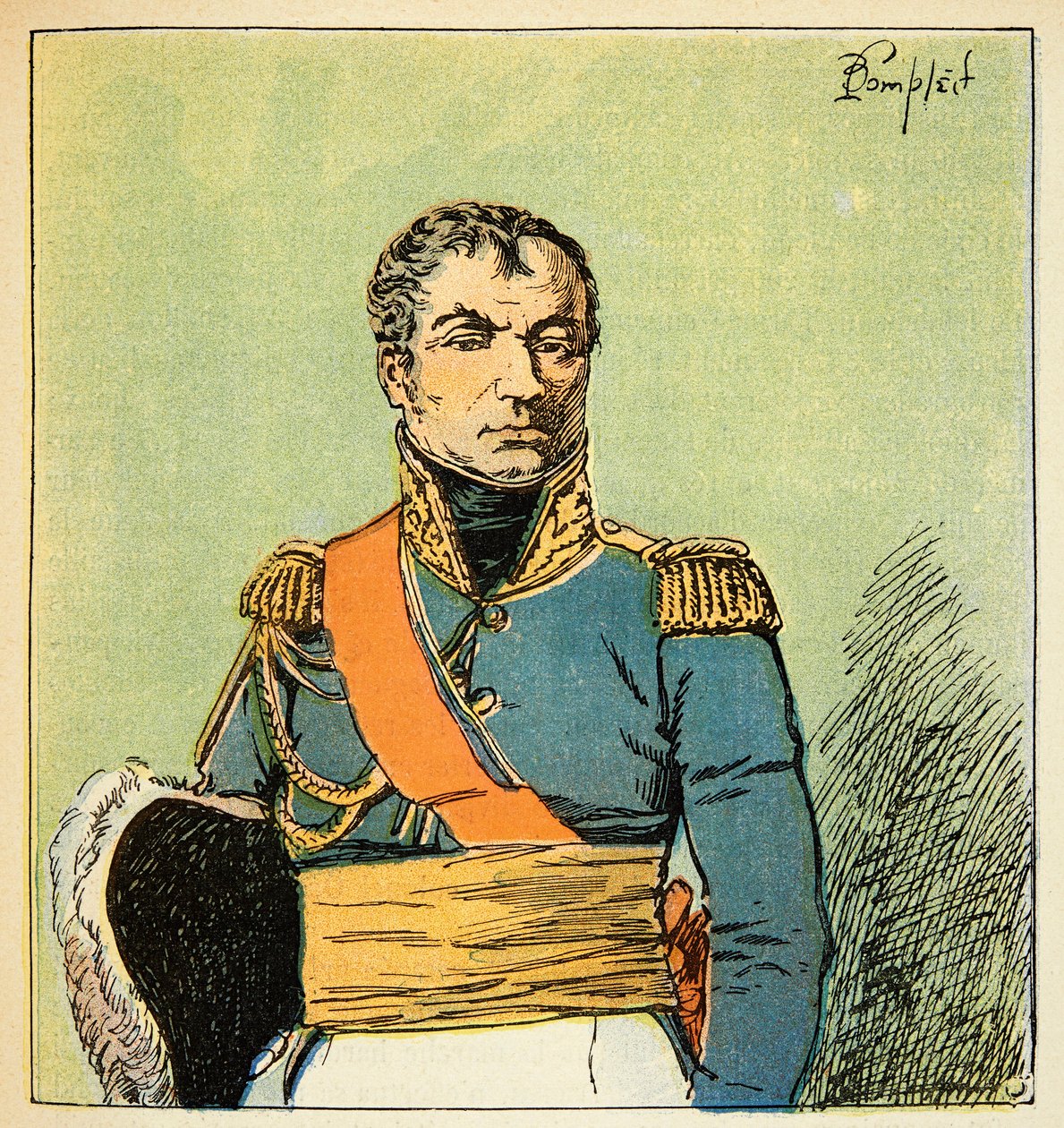 Illustration av den bombade Louis (1862-1927) från boken "The Memorial of Saint Helene" av greve Emmanuel de Las Cases (1766-1842): Porträtt av marechalen Nicolas Charles Oudinot (1767-1847), hertigen av Reggio, privat samling av Louis Charles Bombled