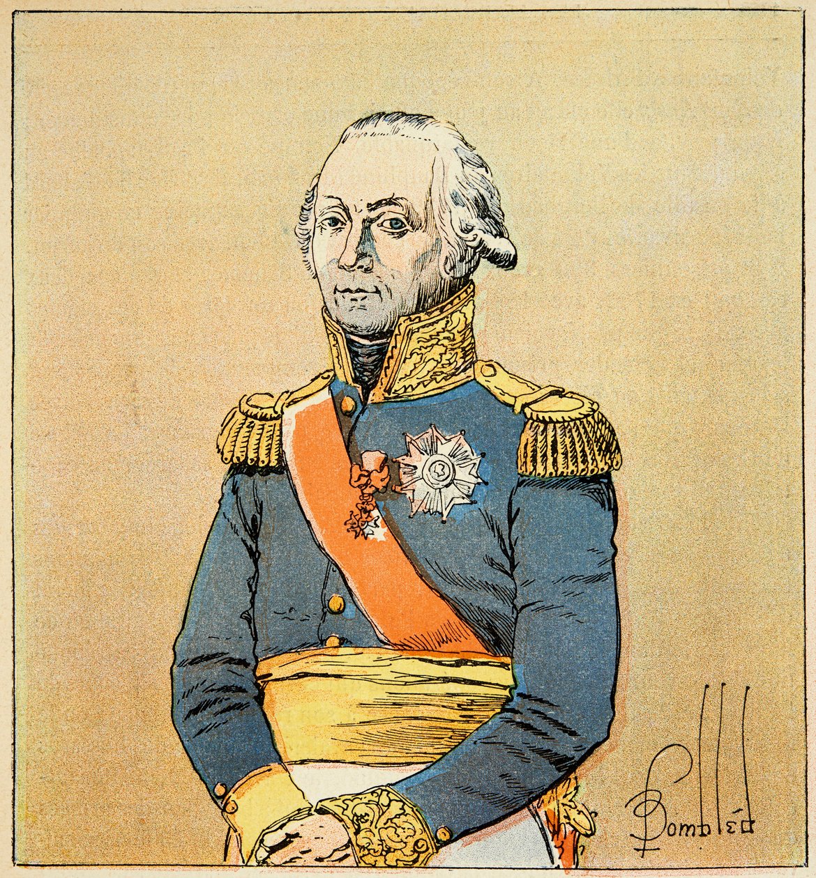 Illustration av den bombade Louis (1862-1927) från boken "The Memorial of Saint Helene" av greve Emmanuel de Las Cases (1766-1842): Porträtt av marechal Francois Christophe Kellermann (1735-1820), hertig av Valmy, privat samling av Louis Charles Bombled