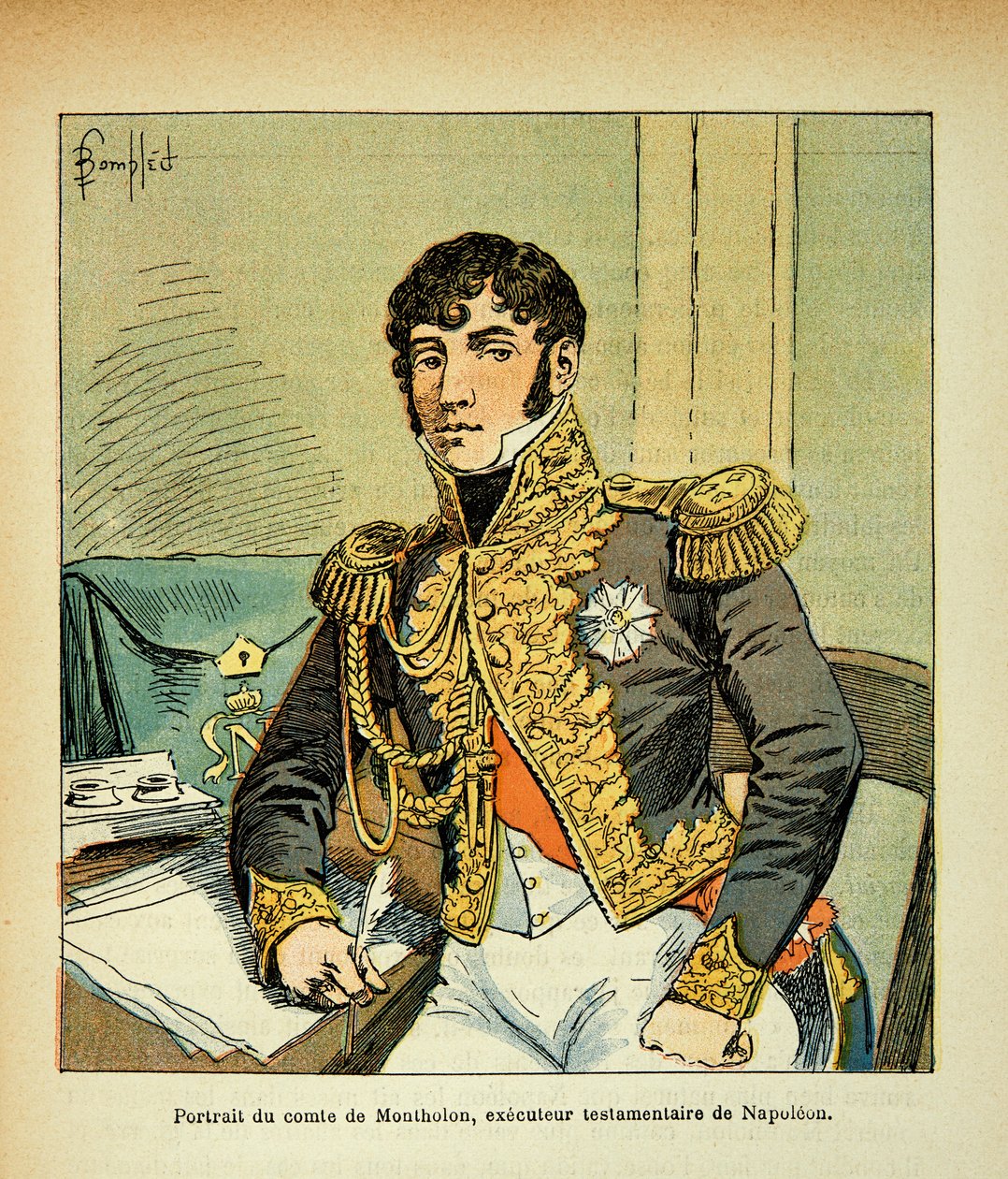Illustration av den bombade Louis (1862-1927) från boken "The Memorial of Saint Helene" av greve Emmanuel de Las Cases (1766-1842): Porträtt av greve Charles Tristan av Montholon (1783-1853), exekutor av kejsar Napoleon, menig Samling av Louis Charles Bombled