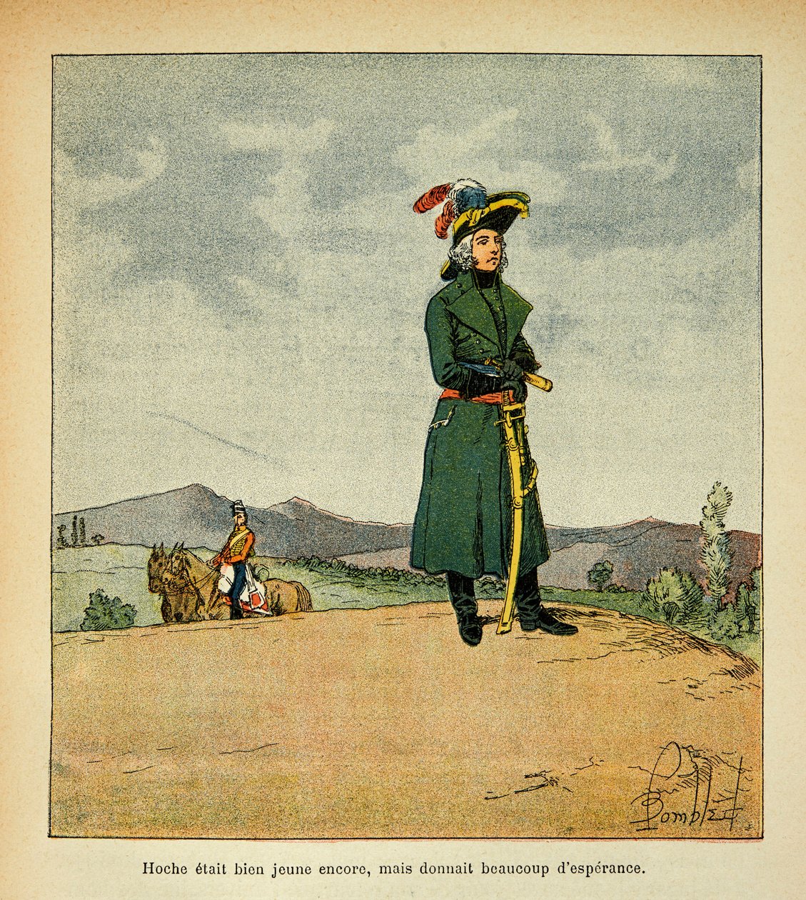 Illustration av bombade Louis (1862-1927) från boken "The Memorial of Saint Helene" av greve Emmanuel de Las Cases (1766-1842): Porträtt av general Louis LaZare Hoche (1768-1797), privat samling av Louis Charles Bombled