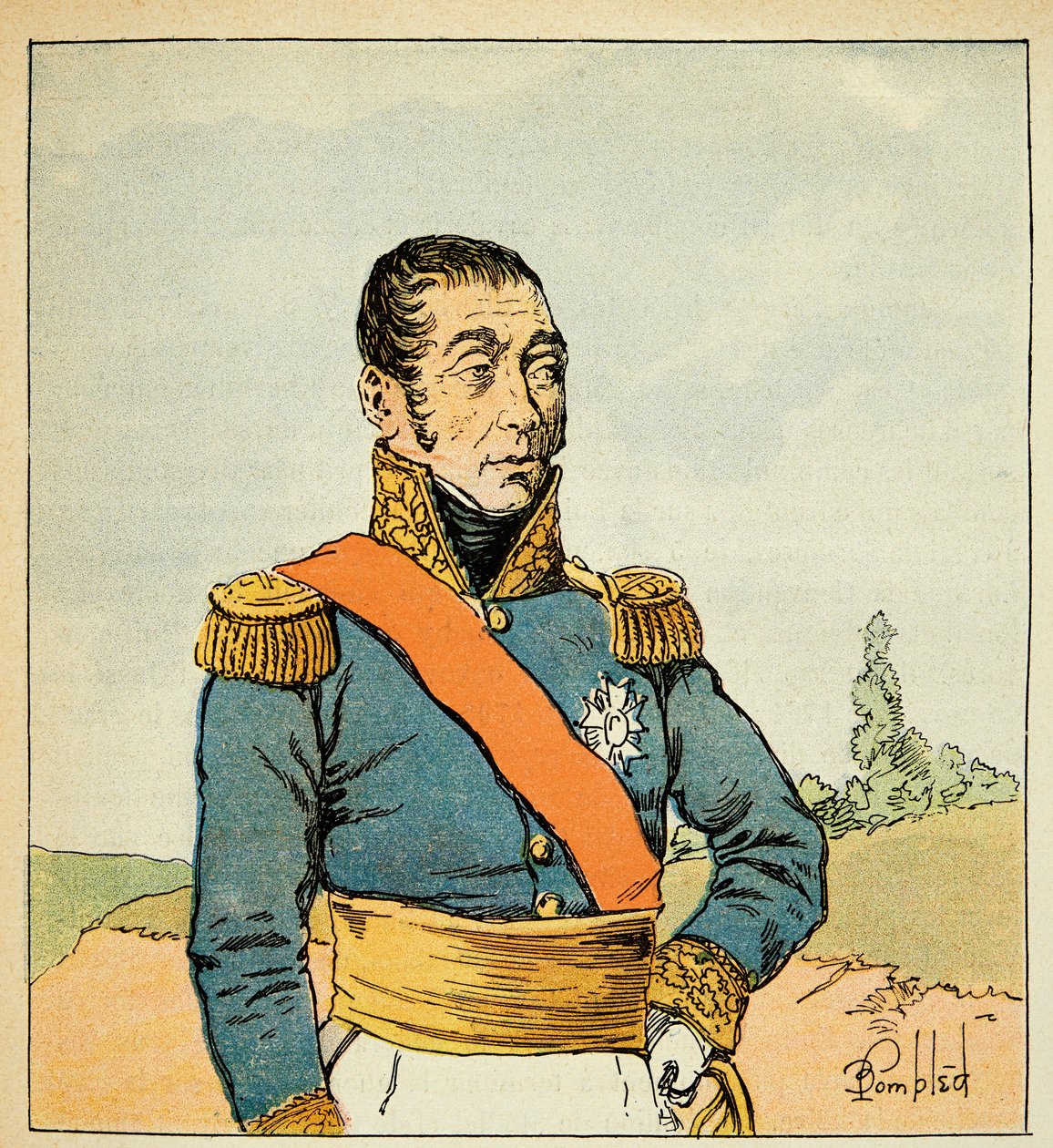Illustration av den bombade Louis (1862-1927) från boken "The Memorial of Saint Helene" av greve Emmanuel de Las Cases (1766-1842): Porträtt av Marechal Emmanuel de Grouchy (1766-1847), privat samling av Louis Charles Bombled