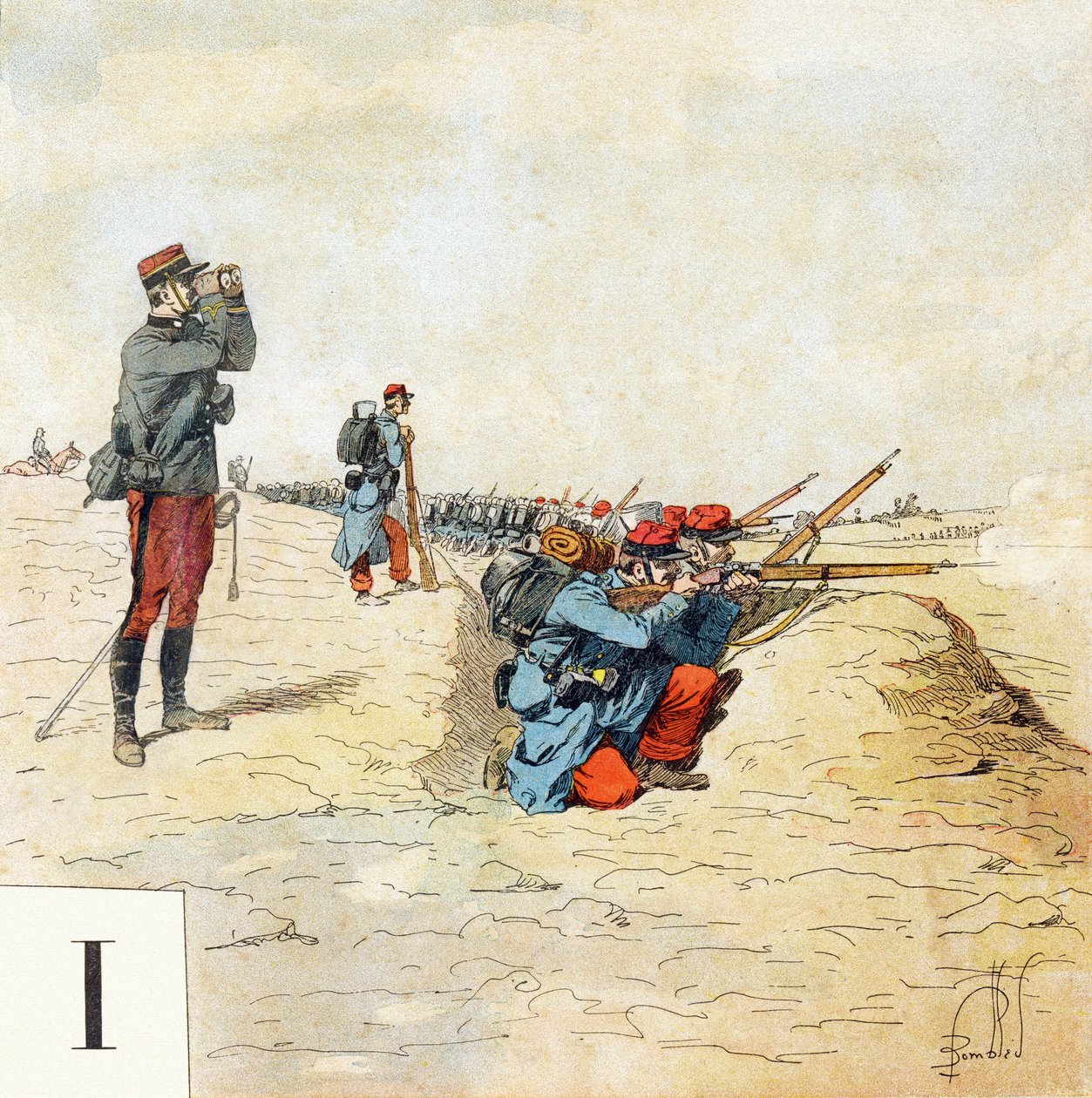 Bokstav I: Infanteri, "Je serai soldat" (Jag kommer att vara en soldat) - Militärt alfabet av Louis Charles Bombled