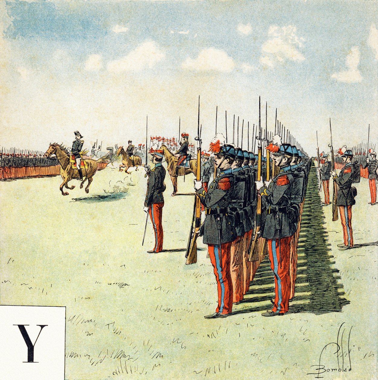 Bokstav Y: elever från militärskolan Saint Cyr (Saint-Cyr), "Je serai soldat" (Jag kommer att vara en soldat) - Militärt alfabet av Louis Charles Bombled