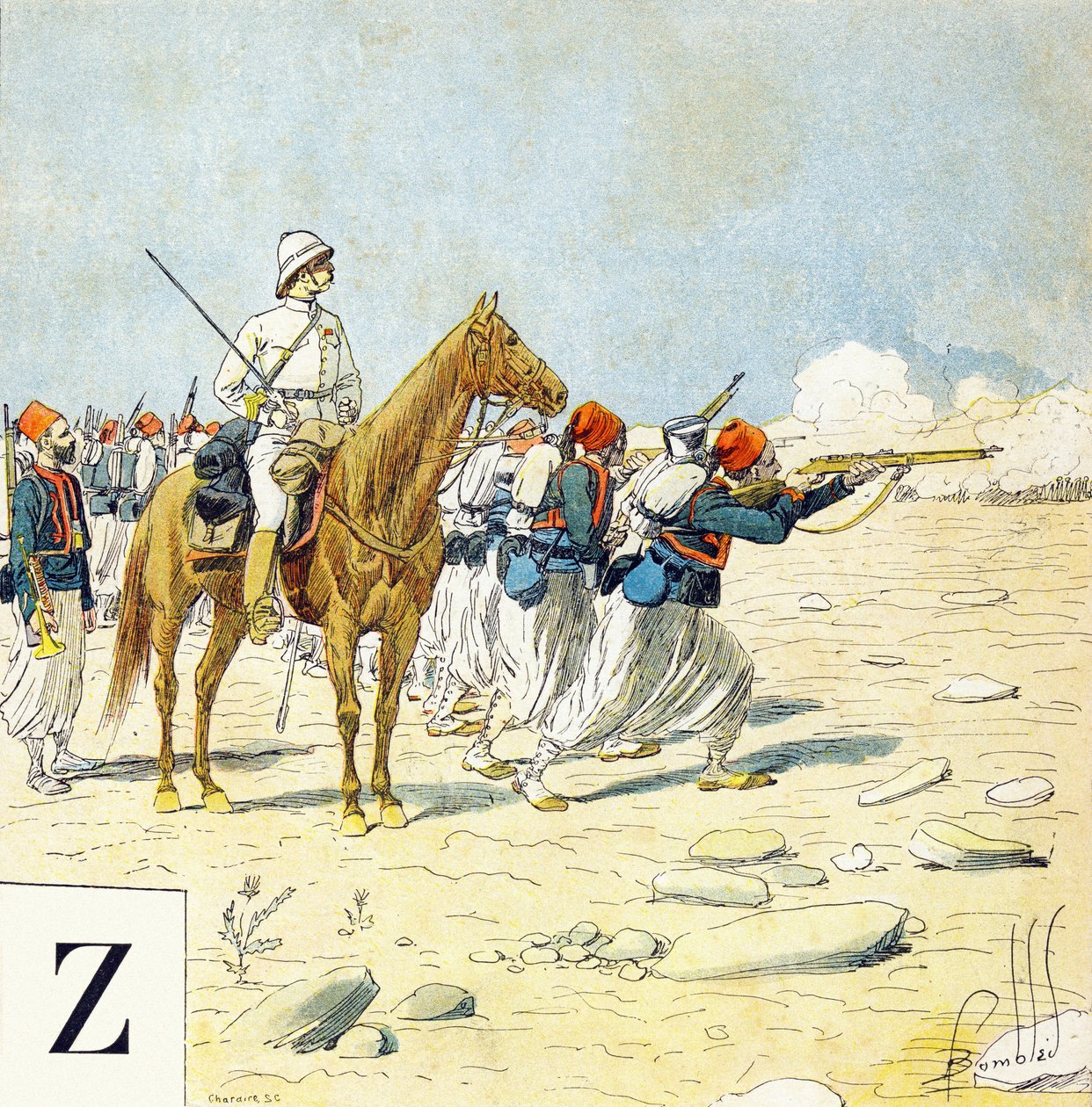 Bokstav Z: Zouaves, "Je serai soldat" (Jag kommer att vara en soldat) - Militärt alfabet av Louis Charles Bombled