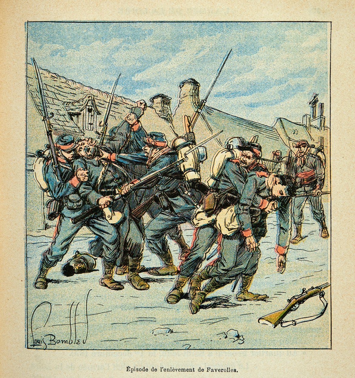 The Armee of the Loire av Eugene Sergent, känd som Grenest, illustrerad av Louis Bombled (1862-1927) (fransk-tyska kriget; kampanj 1870 -1871): Strid mellan preussar och fransmän 1870, privat samling av Louis Charles Bombled