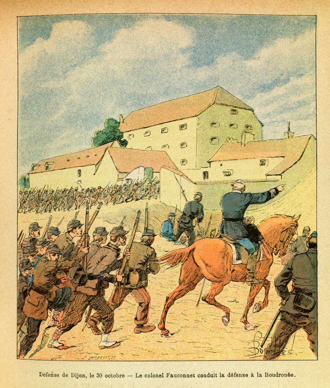 The Eastern Armee of Eugene Sergeant, dit Grenest, illustrerad av Louis Bombled (1862-1927) (fransk-tyska kriget; kampanj 1870-1871): Försvar av staden Dijon den 30 oktober av Louis Charles Bombled