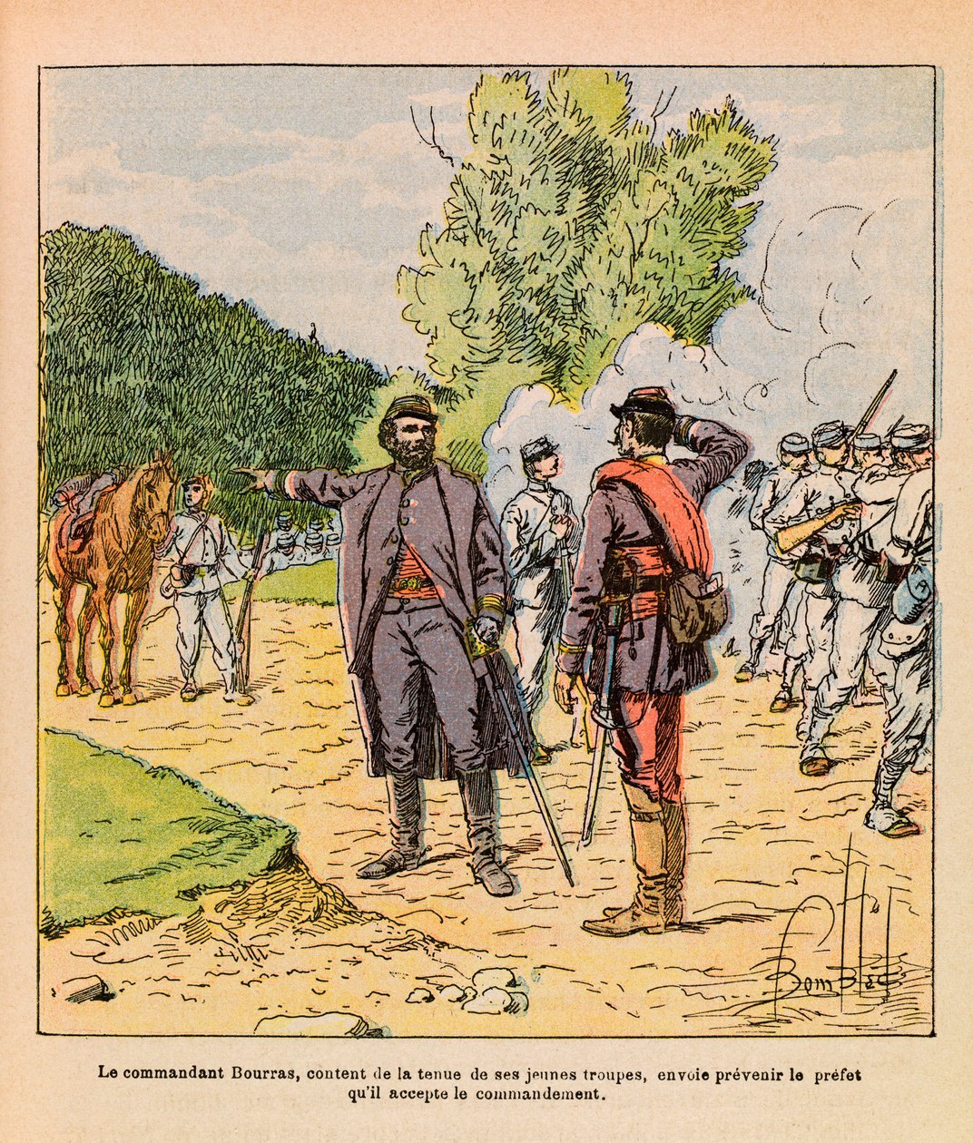 Eugene Sergeant, dit Grenest, östra armé, illustrerad av Louis Bombled (1862-1927) (fransk-tyska kriget; kampanjen 1870-1871): Överste Bourras under striderna i Brouvelieures i oktober 1870, privat samling. av Louis Charles Bombled