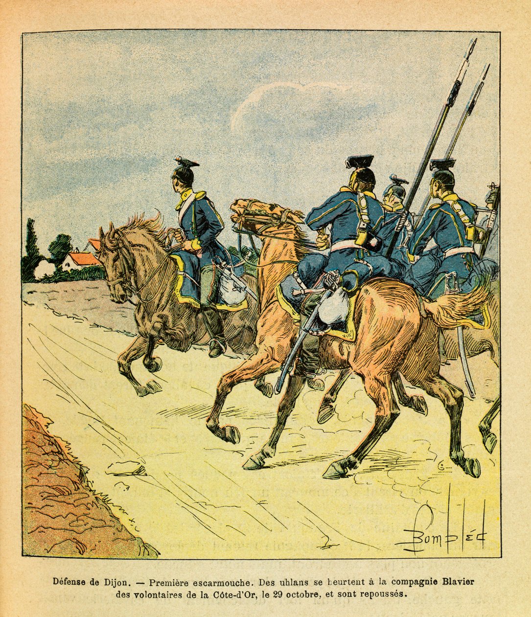 The Eastern Armee of Eugene Sergeant, dit Grenest, illustrerad av Louis Bombled (1862-1927) (fransk-tyska kriget; kampanj 1870 -1871): Dijons försvar den 29 oktober av Louis Charles Bombled