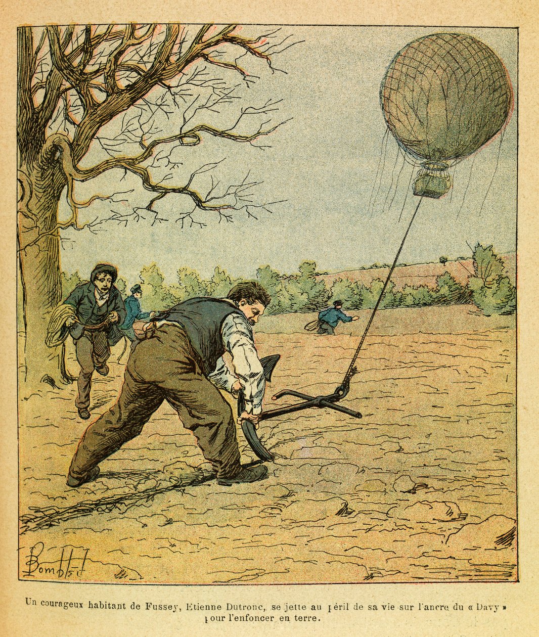 The Eastern Armee of Eugene Sergeant, kendt som Grenest, illustreret af Louis Bombled (1862-1927) (fransk-tyske krig; kampagne 1870 -1871): Battle of Nights Saint Georges; bønder forsøger at holde en observationsballon, Private Collectionswed av Louis Charles Bombled