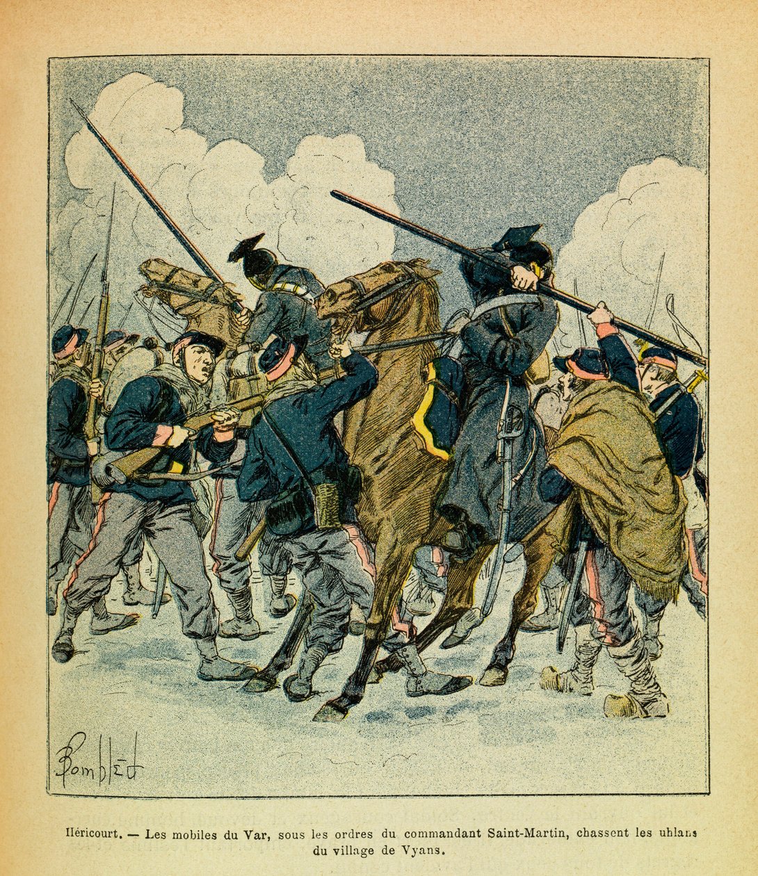 The Eastern Armee of Eugene Sergeant, känd som Grenest, illustrerad av Louis Bombled (1862-1927) (fransk-tyska kriget; kampanj 1870 -1871): Januari 1871, Hericourt, motiven för Var, under befäl av befälhavaren Sankt Martin, jaga Uhlans f av Louis Charles Bombled