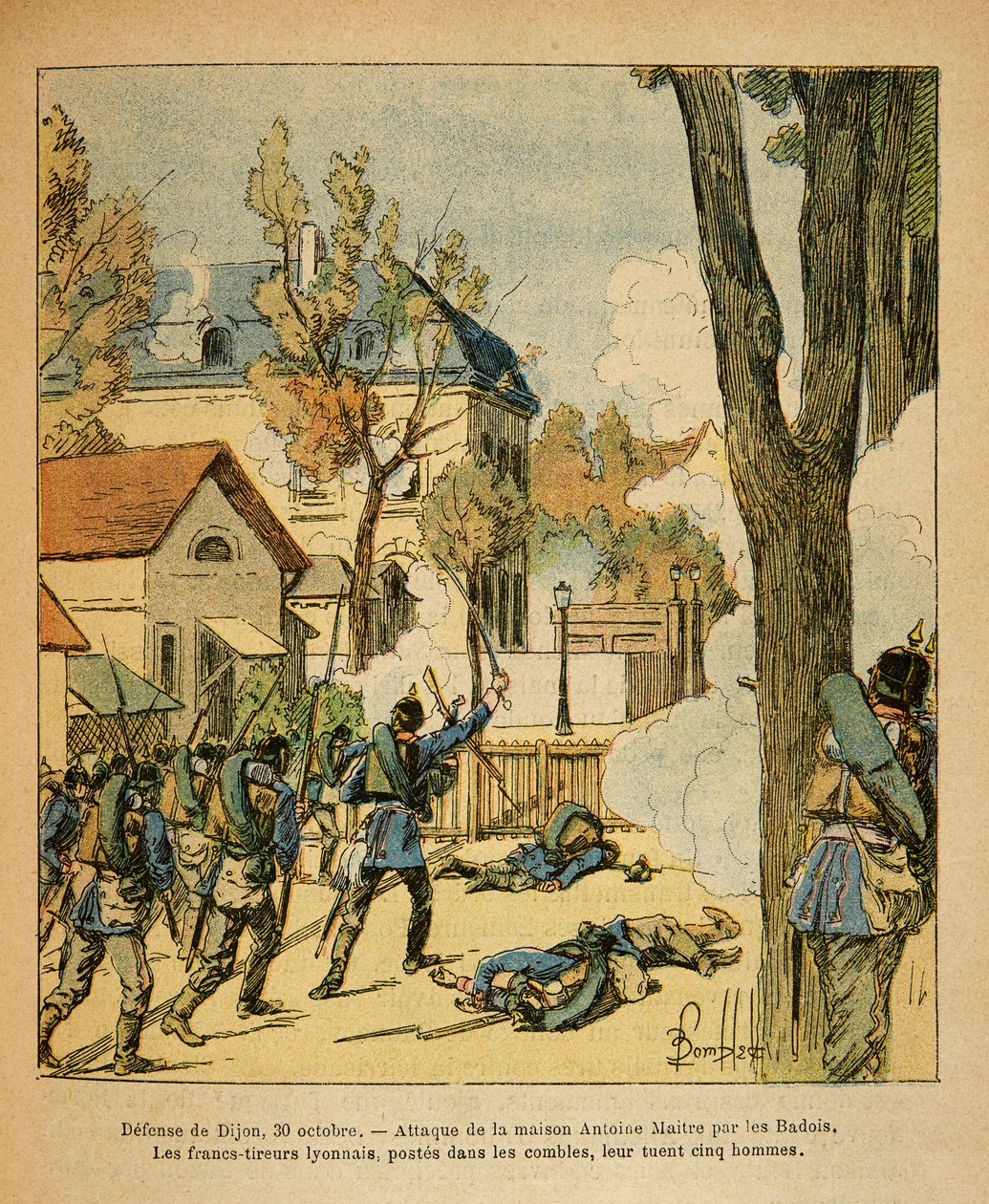 The Eastern Armee of Eugene Sergeant, känd som Grenest, illustrerad av Louis Bombled (1862-1927) (fransk-tyska kriget; kampanj 1870-1871): Dijons försvar den 30 oktober av Louis Charles Bombled