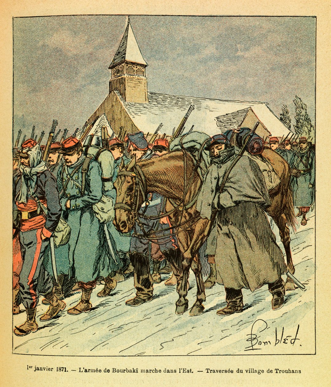 The Eastern Armee of Eugene Sergeant, känd som Grenest, illustrerad av Louis Bombled (1862-1927) (fransk-tyska kriget; kampanj 1870 -1871): Den 1 januari av Louis Charles Bombled