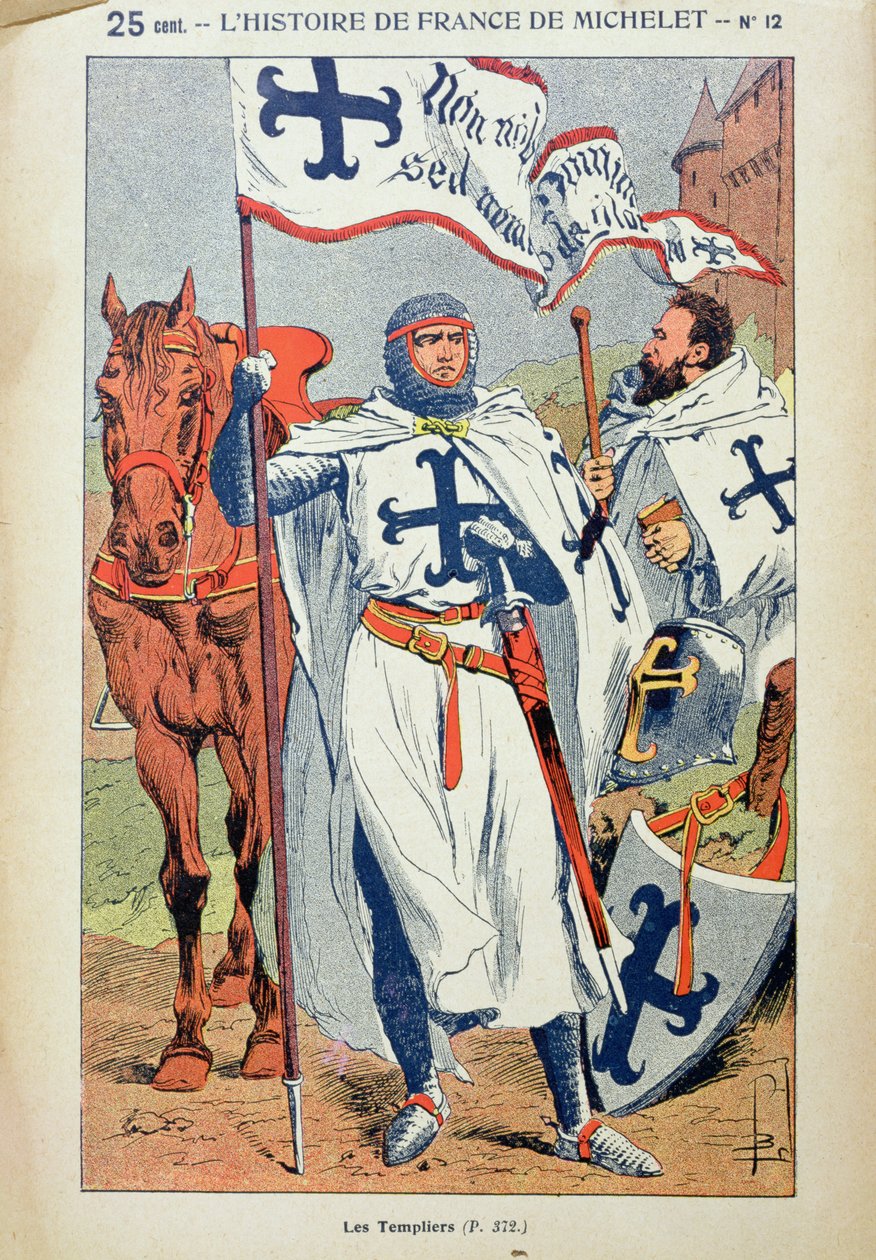 Tempelriddarna, illustration ur "Histoire de France" av Jules Michelet (1798-1874), omkring 1900. av Louis Charles Bombled