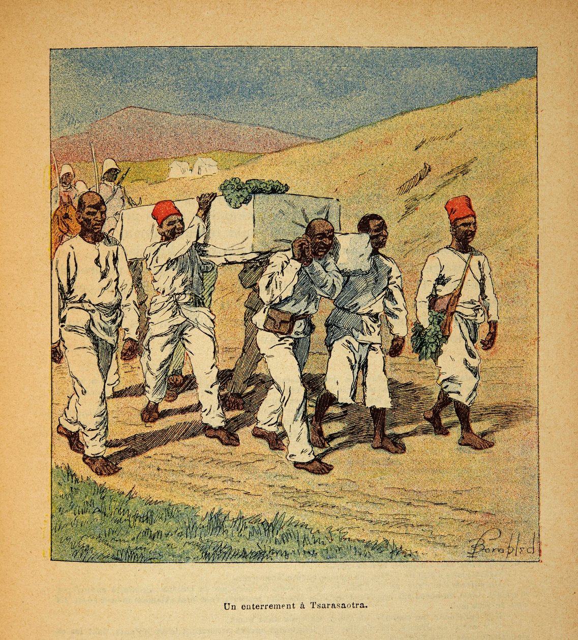 Kriget i Madagaskar-Anekdotisk historia om de franska expeditionerna 1885-1895 av Henri Galli dit Galllichet (1854-1922), illustrerad av Louis Bombled (1862-1927): Privat samling av Louis Charles Bombled