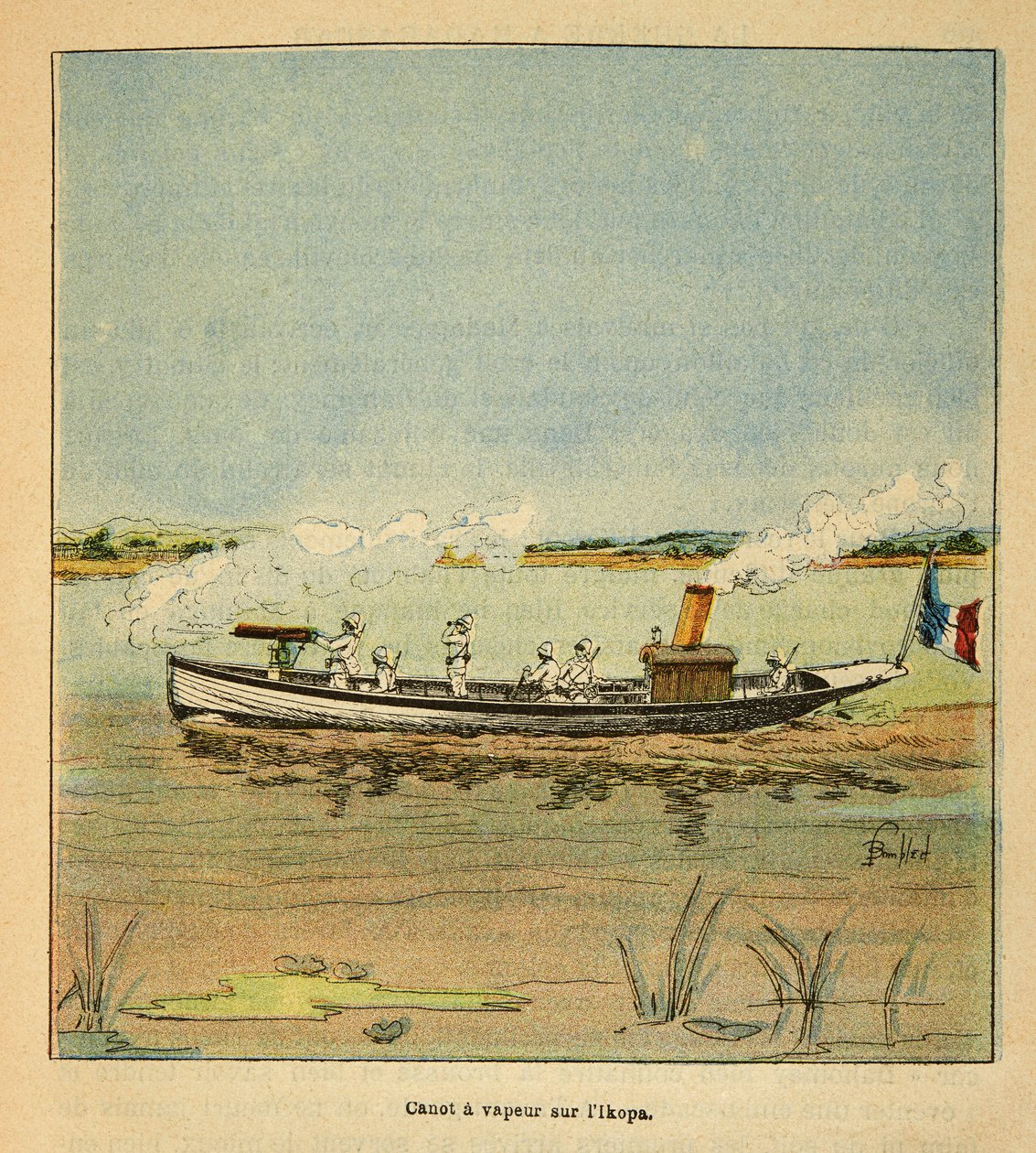 Kriget i Madagaskar-Anekdotisk historia om de franska expeditionerna 1885-1895 av Henri Galli dit Galllichet (1854-1922), illustrerad av Louis Bombled (1862-1927): Franska Canonniere på Ikopa-floden i Madagaskar 1895, privat samling av Louis Charles Bombled