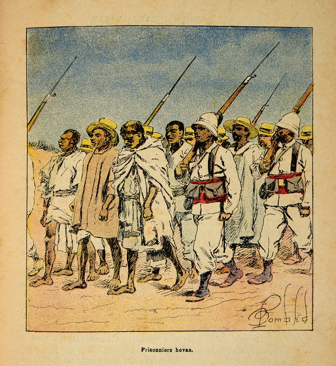 Kriget i Madagaskar-Anekdotisk historia om de franska expeditionerna 1885-1895 av Henri Galli dit Galllichet (1854-1922), illustrerad av Louis Bombled (1862-1927): Hovas-fångar 1895, privat samling av Louis Charles Bombled