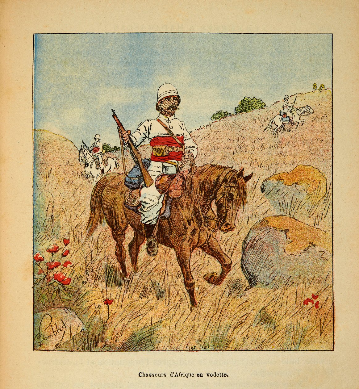 The War in Madagascar-Anecdotal History of the French Expeditions of 1885-1895 av Henri Galli dit Galllichet (1854-1922), illustrerad av Louis Bombled (1862-1927): Hunter of Africa in scout in Madagascar in 1895, Private Collection av Louis Charles Bombled