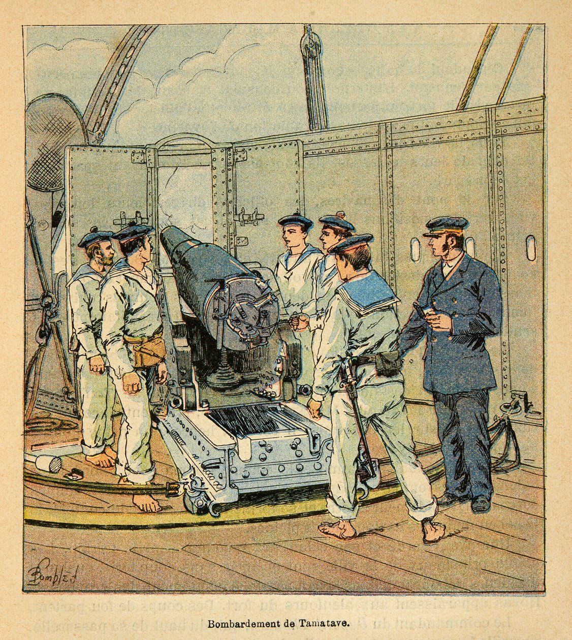 Kriget i Madagaskar - en anekdotisk historia om de franska expeditionerna 1885-1895 av Henri Galli dit Galllichet (1854-1922), illustrerad av Louis Bombled (1862-1927): Bombardemang av Tamatave av den franska flottan, privat samling. av Louis Charles Bombled