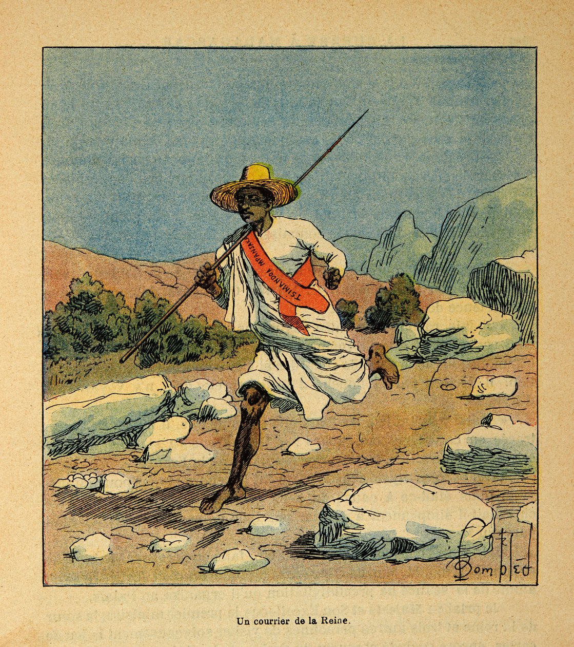 Kriget i Madagaskar-Anekdotisk historia om de franska expeditionerna 1885-1895 av Henri Galli dit Galllichet (1854-1922), illustrerad av Louis Bombled (1862-1927): En kurir från drottning Ranavalona 1895, privat samling av Louis Charles Bombled