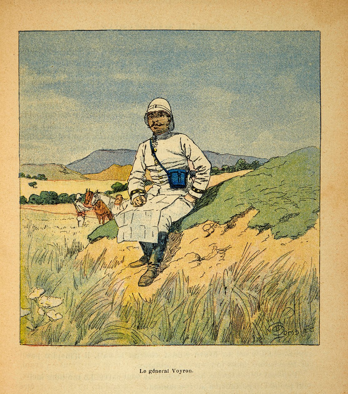 Kriget i Madagaskar-Anekdotisk historia om de franska expeditionerna 1885-1895 av Henri Galli dit Galllichet (1854-1922), illustrerad av Louis Bombled (1862-1927): Porträtt av general Voyron (1838-1921), privat samling av Louis Charles Bombled