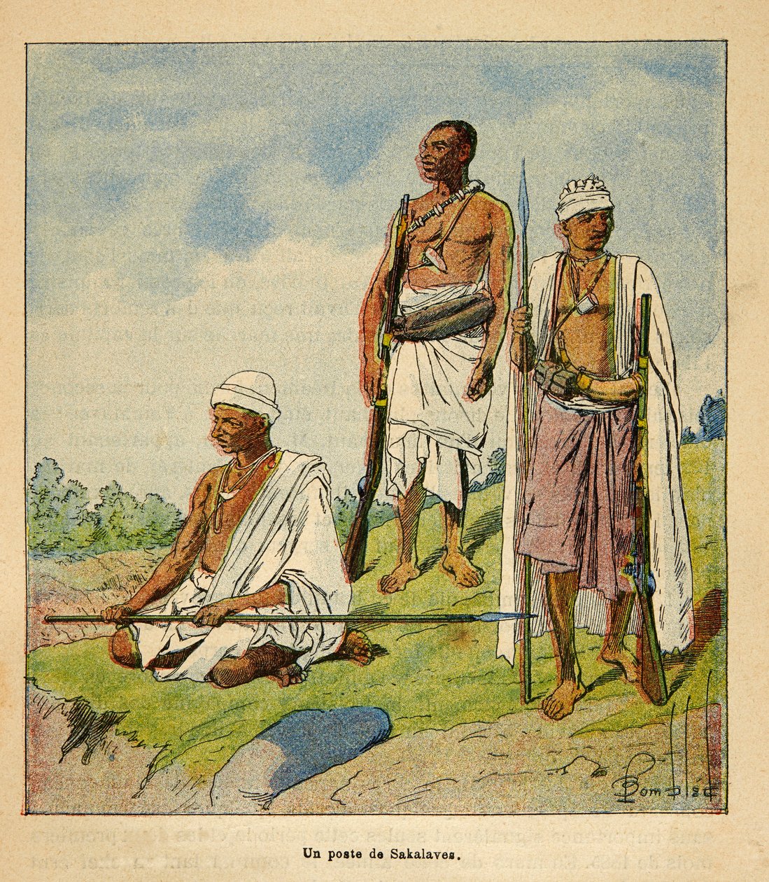 Kriget i Madagaskar-Anekdotisk historia om de franska expeditionerna 1885-1895 av Henri Galli dit Galllichet (1854-1922), illustrerad av Louis Bombled (1862-1927): Krigare Sakalavas, privat samling av Louis Charles Bombled