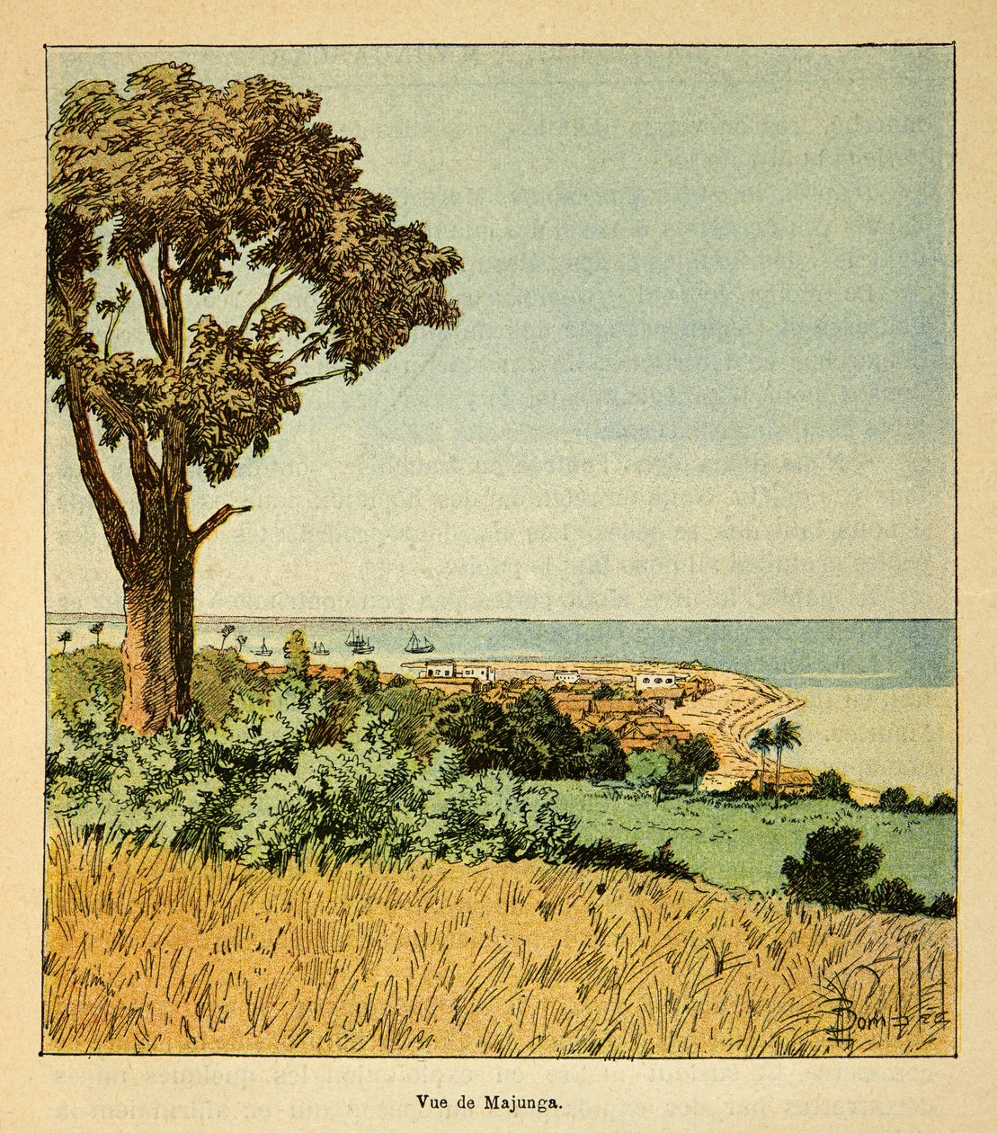 Kriget i Madagaskar-Anekdotisk historia om de franska expeditionerna 1885-1895 av Henri Galli dit Galllichet (1854-1922), illustrerad av Louis Bombled (1862-1927): Utsikt över staden Majunga vid 1800-talets Siecle, privat samling av Louis Charles Bombled