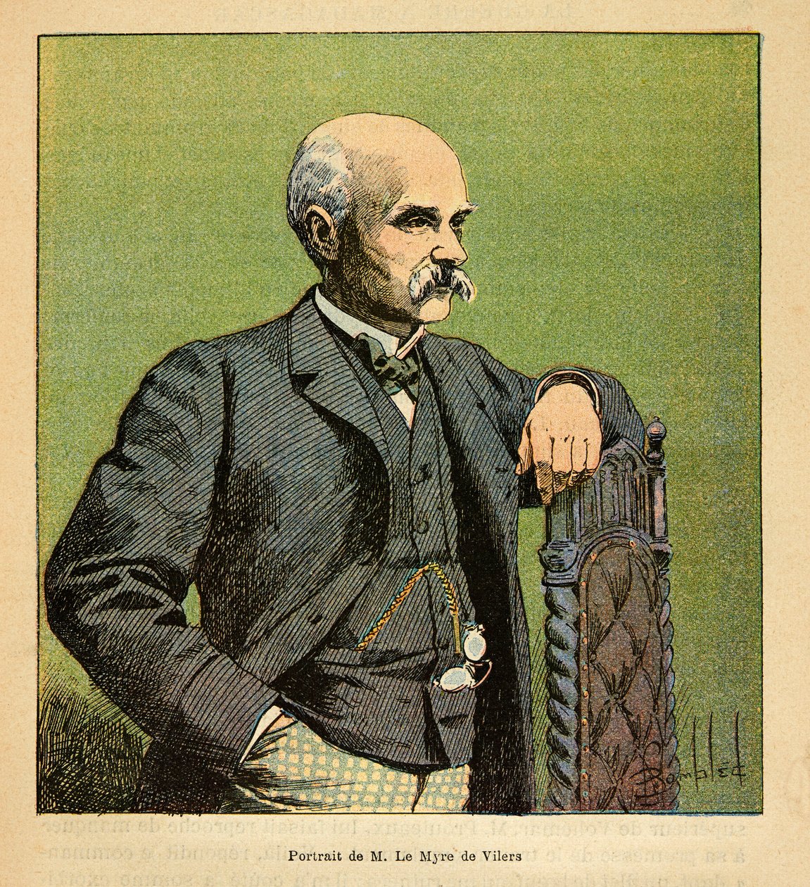 Kriget i Madagaskar-Anekdotisk historia om de franska expeditionerna 1885-1895 av Henri Galli dit Galllichet (1854-1922), illustrerad av Louis Bombled (1862-1927): Porträtt av M. Le Myre de Vilers (1833-1918) Bosatt general a Madagaskar 1886, menig av Louis Charles Bombled
