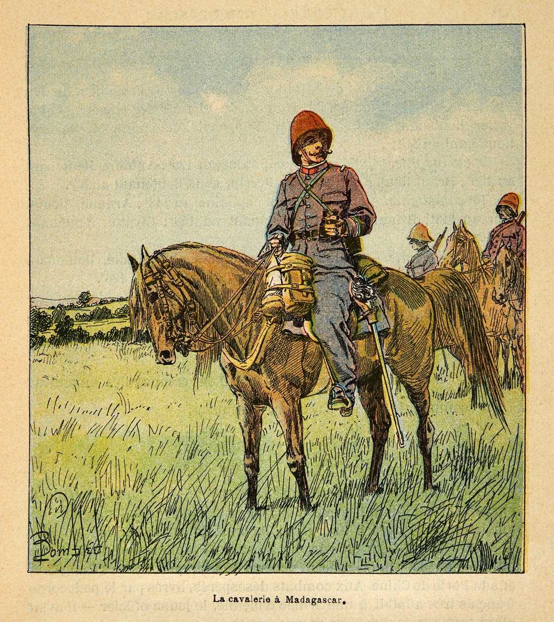 Kriget i Madagaskar-Anekdotisk historia om de franska expeditionerna 1885-1895 av Henri Galli dit Galllichet (1854-1922), illustrerad av Louis Bombled (1862-1927): La cavalerie francaise à Madagascar, Collection Partial av Louis Charles Bombled