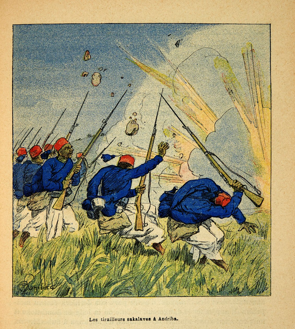 Kriget i Madagaskar-Anekdotisk historia om de franska expeditionerna 1885-1895 av Henri Galli dit Galllichet (1854-1922), illustrerad av Louis Bombled (1862-1927): Privat samling av Louis Charles Bombled