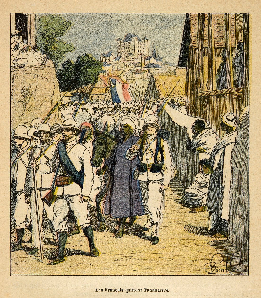 Kriget i Madagaskar-Anekdotisk historia om de franska expeditionerna 1885-1895 av Henri Galli dit Galllichet (1854-1922), illustrerad av Louis Bombled (1862-1927): Privat samling av Louis Charles Bombled