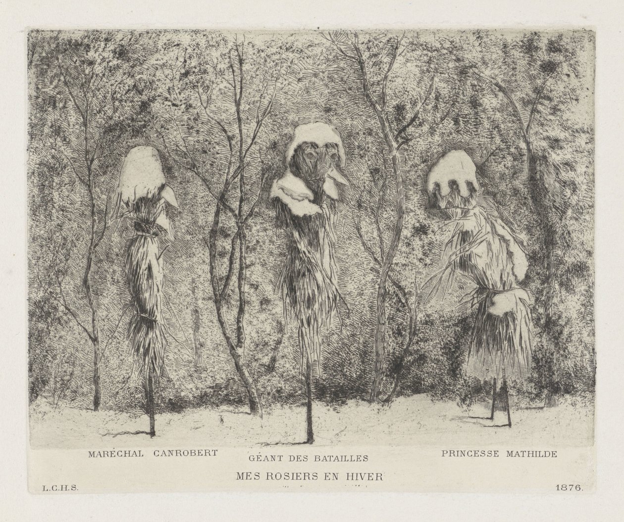 Fantasykomposition om det fransk-preussiska kriget Mes rosiers en hiver (titel på objekt) av Louis Charles Hora Siccama