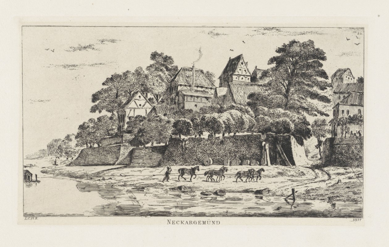 Utsikt över Neckargemünd (Baden-Württemberg) Neckargemünd (titel på objekt) av Louis Charles Hora Siccama