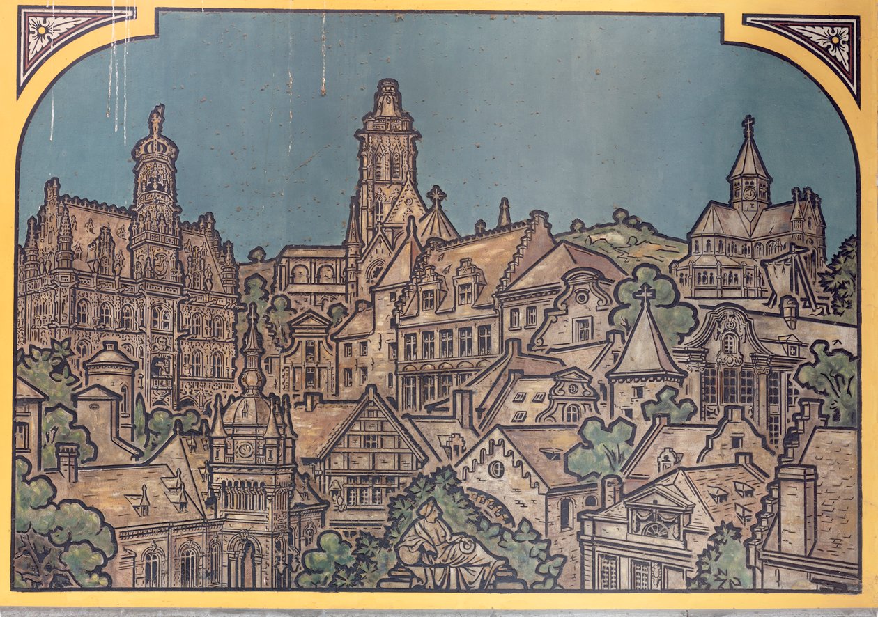Järnvägsstationsbyggnad (Sint-Pietersstation). Interiör. 1912. Entréhallen. av Louis Cloquet
