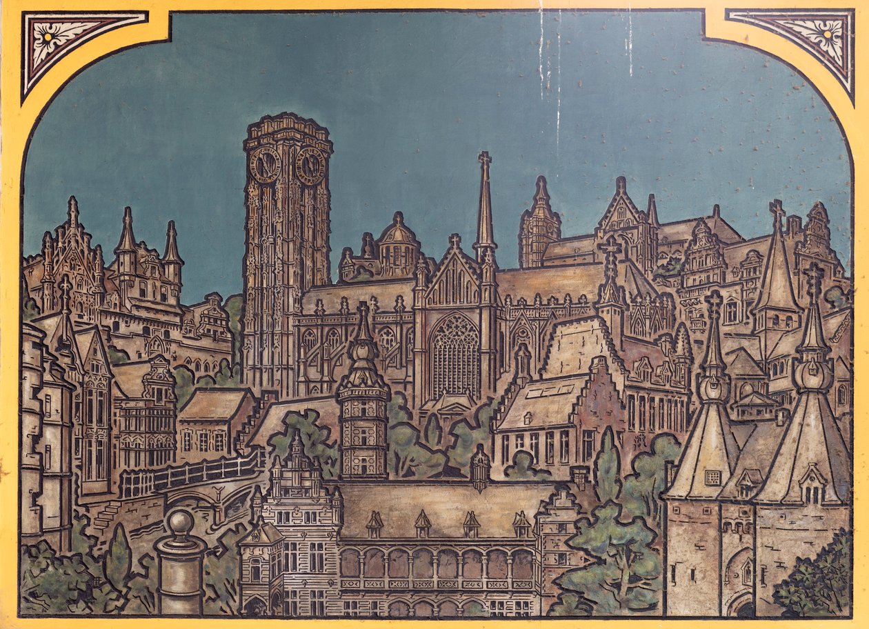 Järnvägsstationsbyggnad (Sint-Pietersstation). Interiör. 1912. Entréhallen. av Louis Cloquet