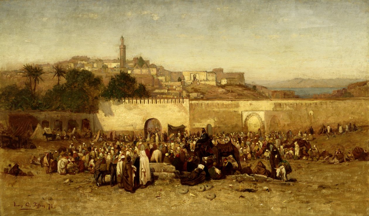 Marknadsdag utanför murarna i Tangiers, Marocko av Louis Comfort Tiffany
