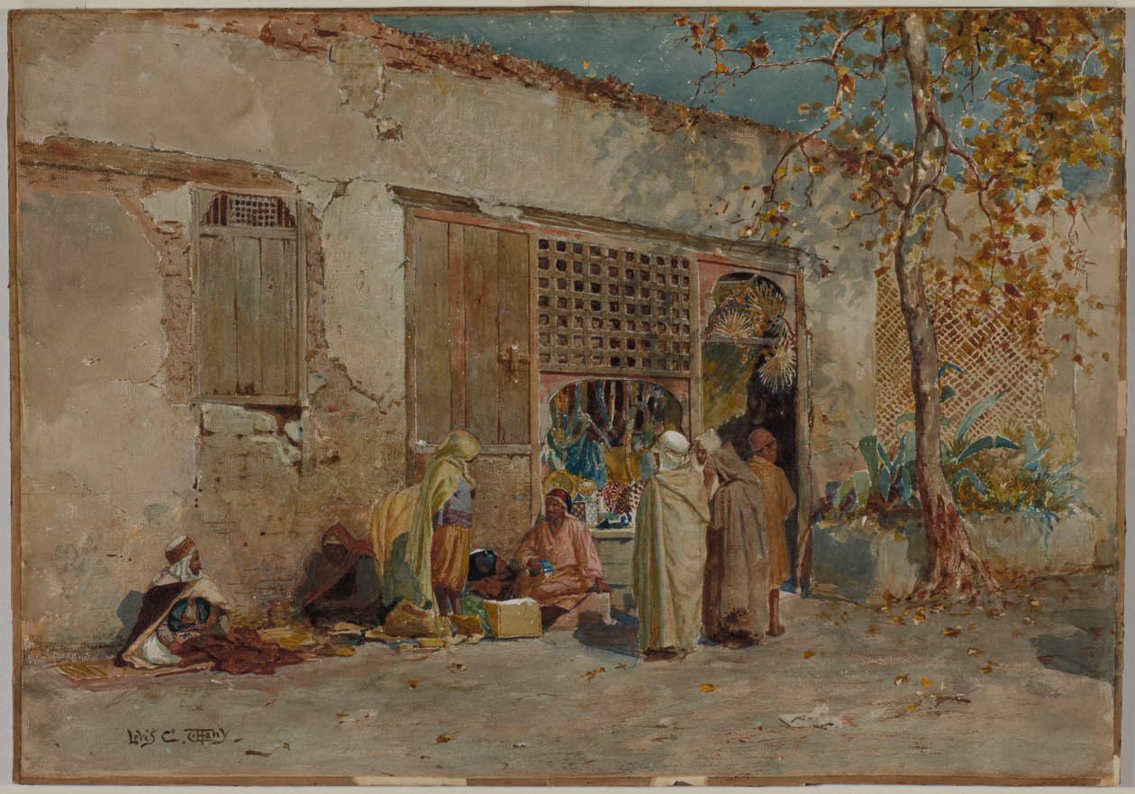 Moroccan Scene, ca 1871 (akvarell med gouache och grafit på vävt papper monterat på kartong) av Louis Comfort Tiffany