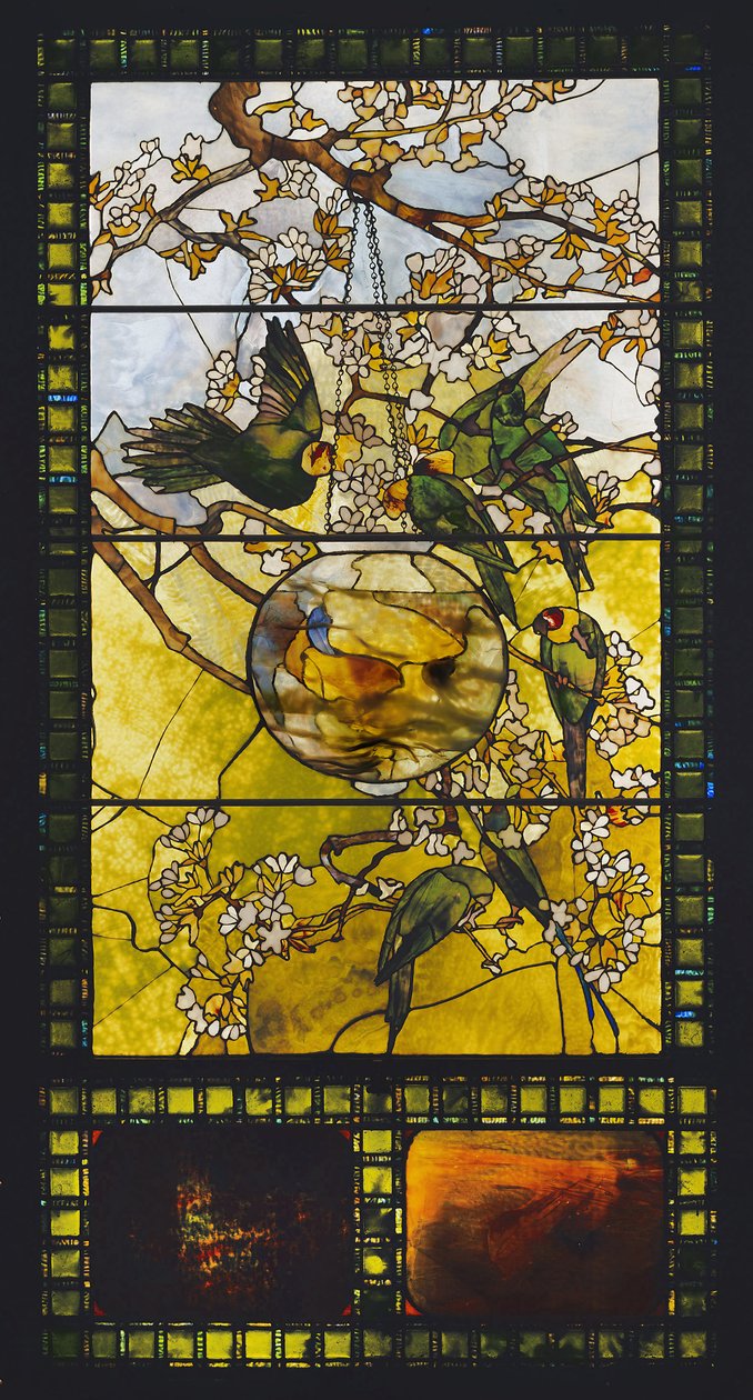 Parakiter och guldfiskskål, ca 1893 av Louis Comfort Tiffany