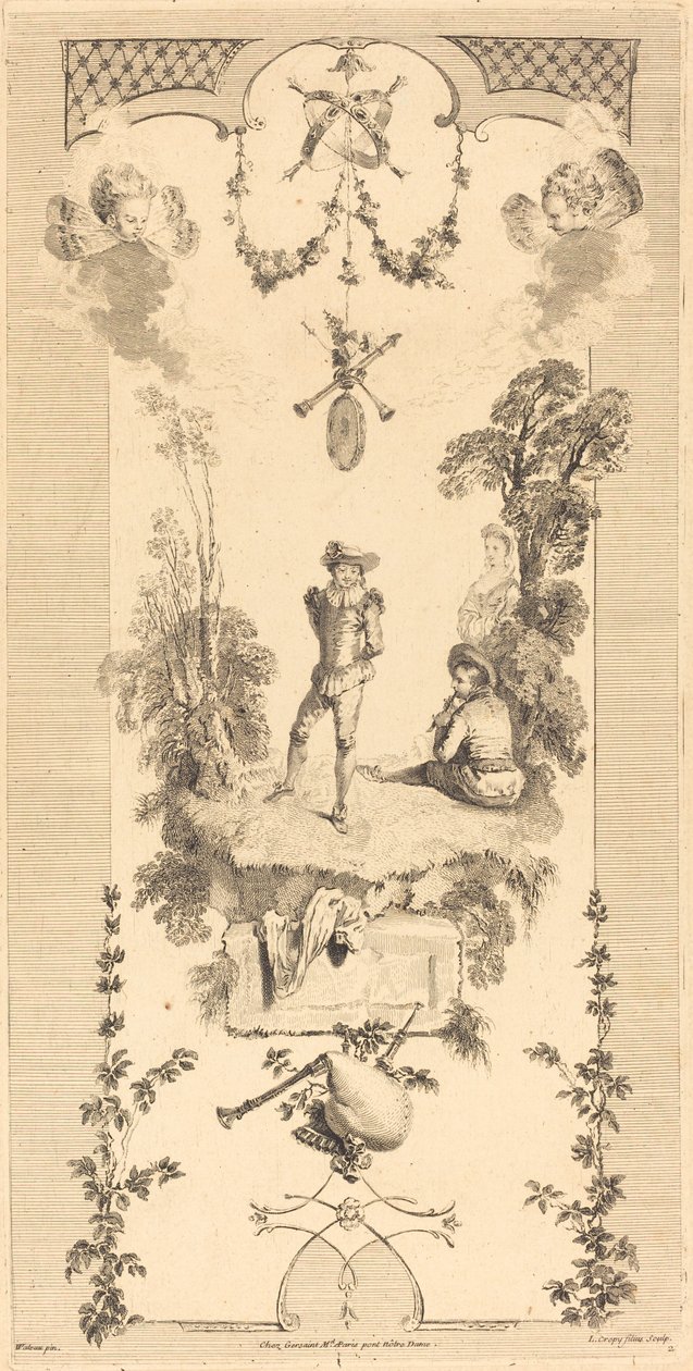 Herde som dansar till ljudet av en flöjt av Louis Crépy after Antoine Watteau