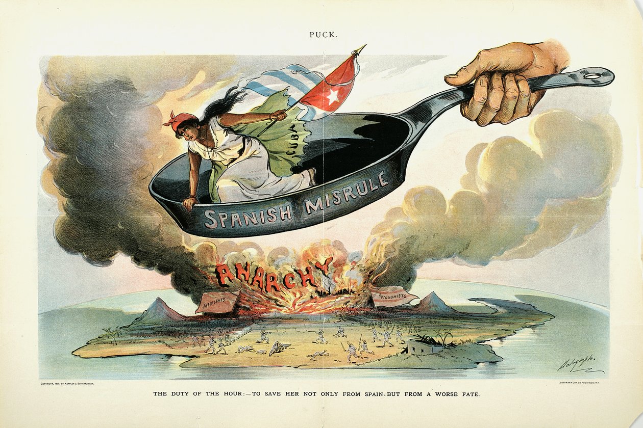 Timmens plikt: - Att rädda henne [Kuba] inte bara från Spanien - utan från ett värre öde, 1898 av Louis Dalrymple