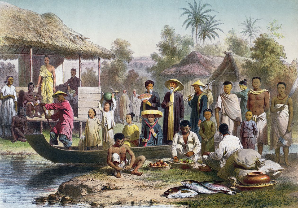 Annamesisk, kambodjansk och siamesisk kostym, omritad av Janet Lange och graverad av Eugene Ciceri, ca 1870 av Louis Delaporte