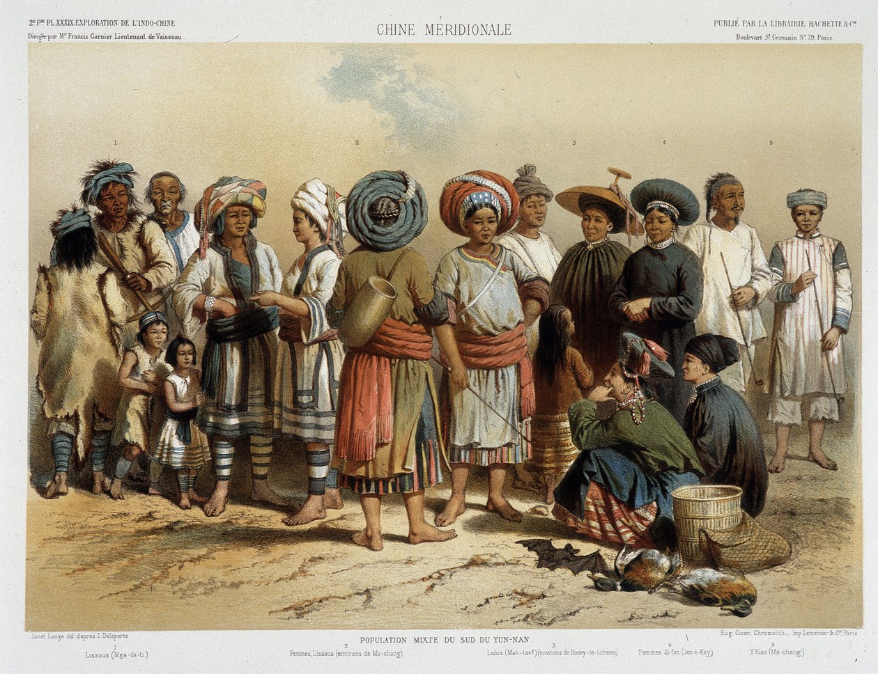 Etniska grupper runt 1870, i "" Utforskningsresa i Indokina 1866-1868"" av Francis Garnier Paris av Louis Delaporte