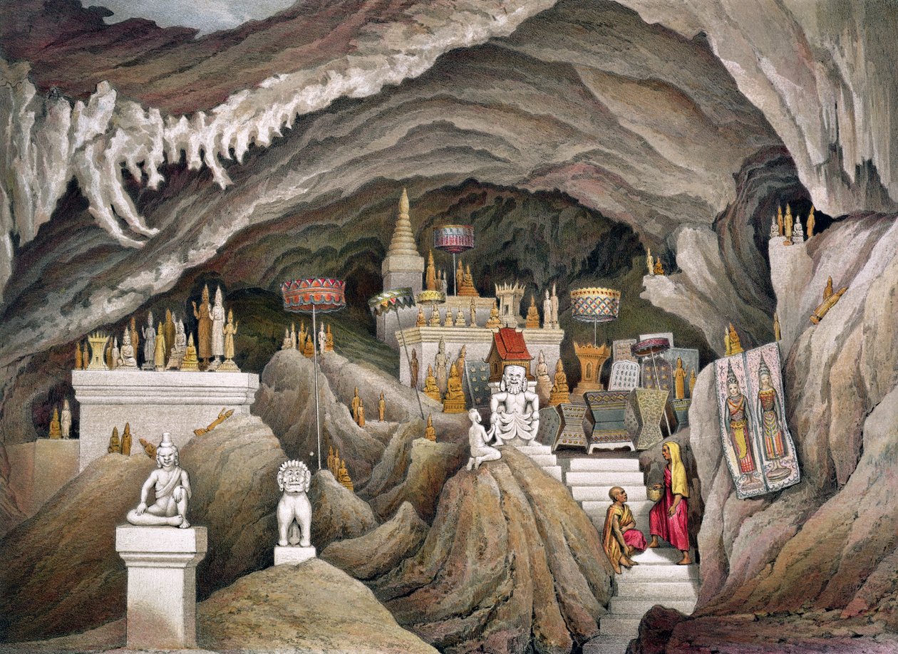 Interiör av grottan i Nam Hou, Laos, från 